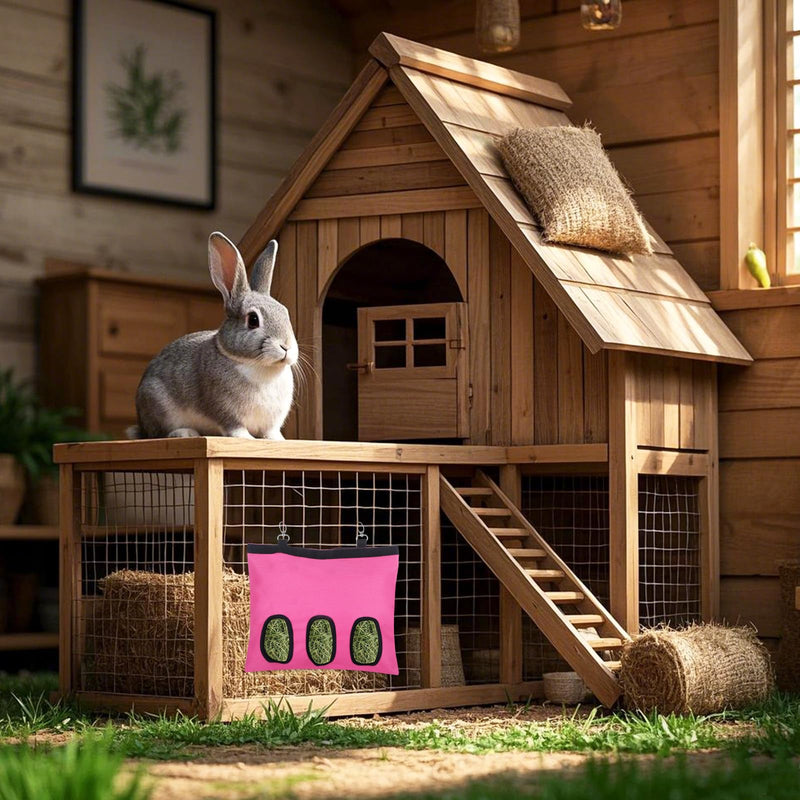 2 Pcs Rabbit Hay Feeder,Guinea Pig Hay Feeder,13×10.8 Inch Guinea Pig Bag,Small Animal Feeding Bag for Rabbits, Hamsters, Hedgehogs(3 Holes,Pink) pink - PawsPlanet Australia