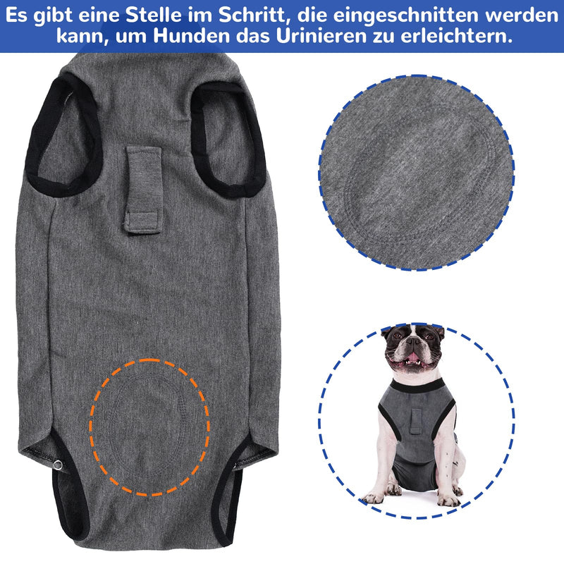 Grantop Dog Bodysuit After Op, Breathable Wound Protection Suit for Dogs, Dog Castration Body, Recovery Suit with Fastening, Alternative to Dog Cones L gray