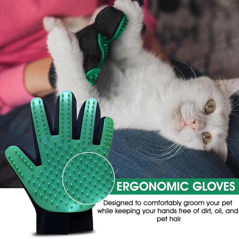 Upgrade Pet Grooming Gloves, Grooming Gloves for Dogs, Cats, Rabbits & Horses with Long and Short Hair, Efficient Pets Hair Remover Mittens - 1 Pair (Green) Green - PawsPlanet Australia