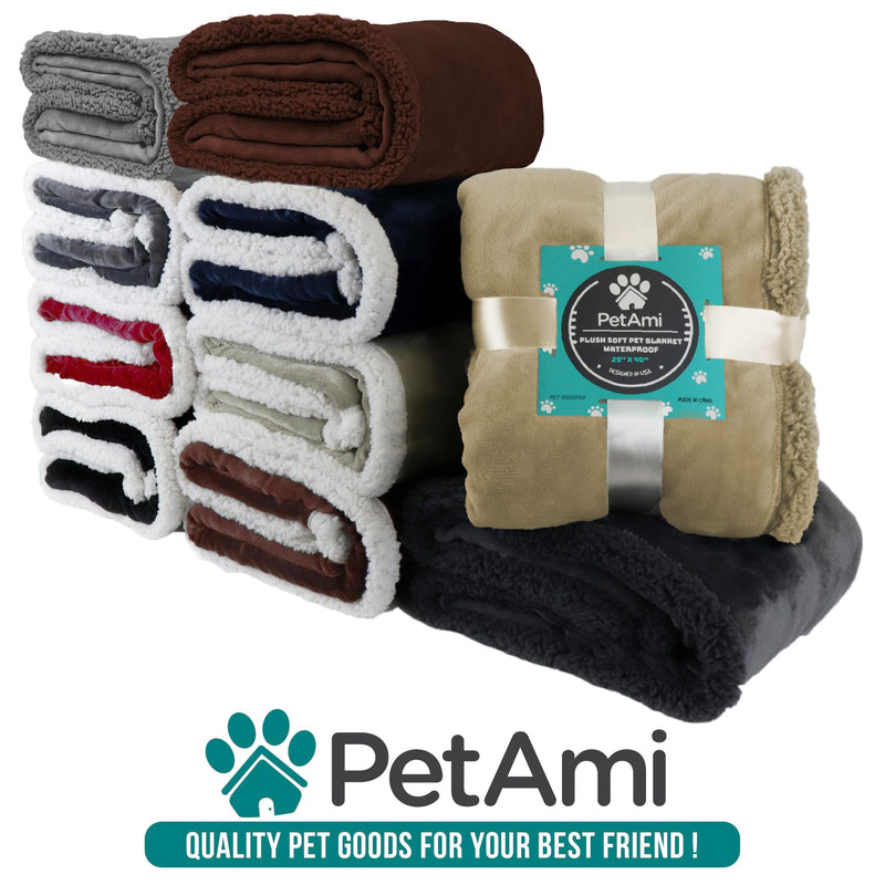 PetAmi Waterproof Dog Blanket for Medium Large Dog Puppy Cat Throw for Couch Cover Leakproof Protection, Sherpa Fleece, Reversible Soft Washable 60x40 Gray Gray Large 60 x 40 Inches Gray/Gray Sherpa - PawsPlanet Australia