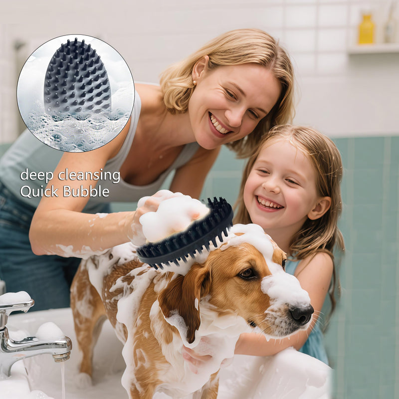 ROPO Double Sided Dog Bath Brush, Pet Grooming Tool with Long and Plum Blossom Teeth, Deep Cleaning and Massage (Black) Black - PawsPlanet Australia