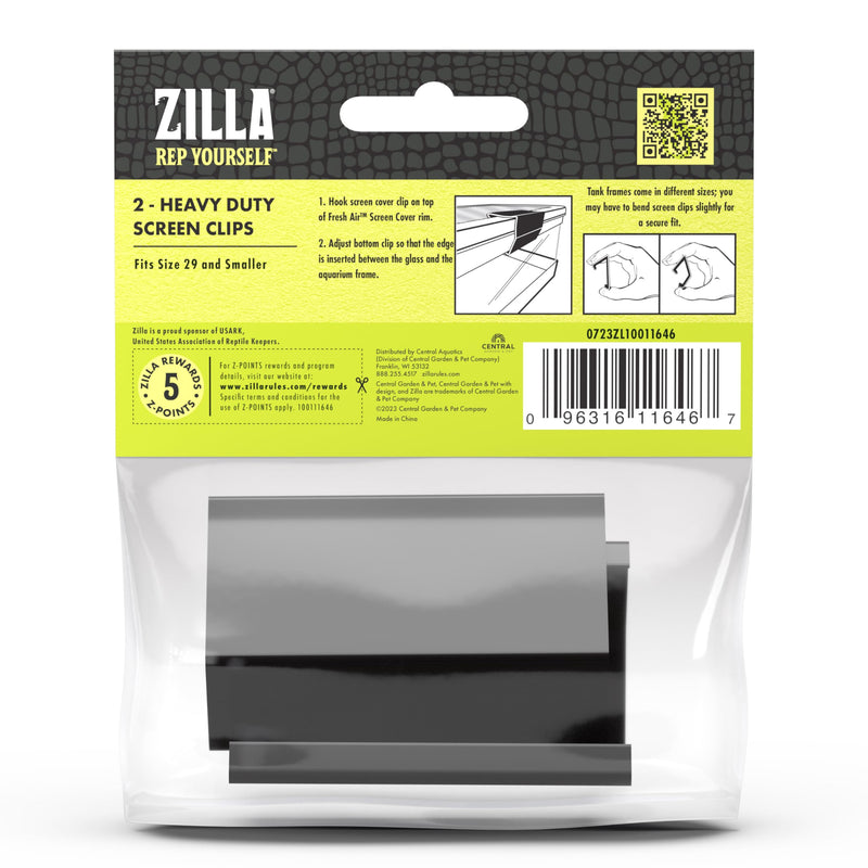 Zilla Reptile Terrarium Heavy Duty Fresh Air Screen Clips, 2 Pack, Small Black