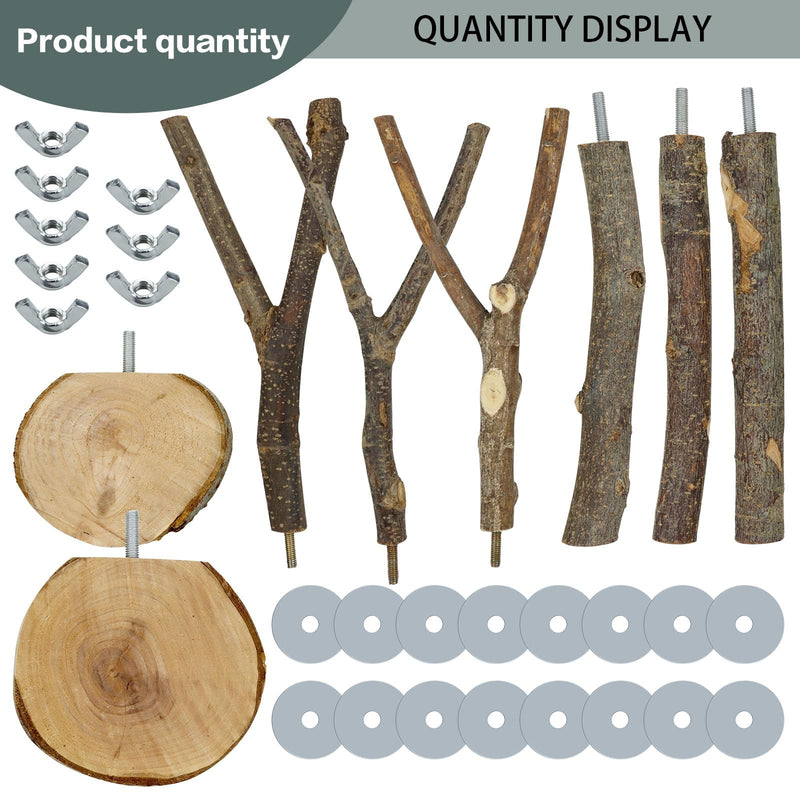Natural Wood Bird Perches for Cage, Parrot Perch Stand & Platform, Bird Cage Accessories for Parakeets, Cockatiels, Conures, Lovebirds (Brown, Core Perch & Platform - 8PCS) brown - PawsPlanet Australia