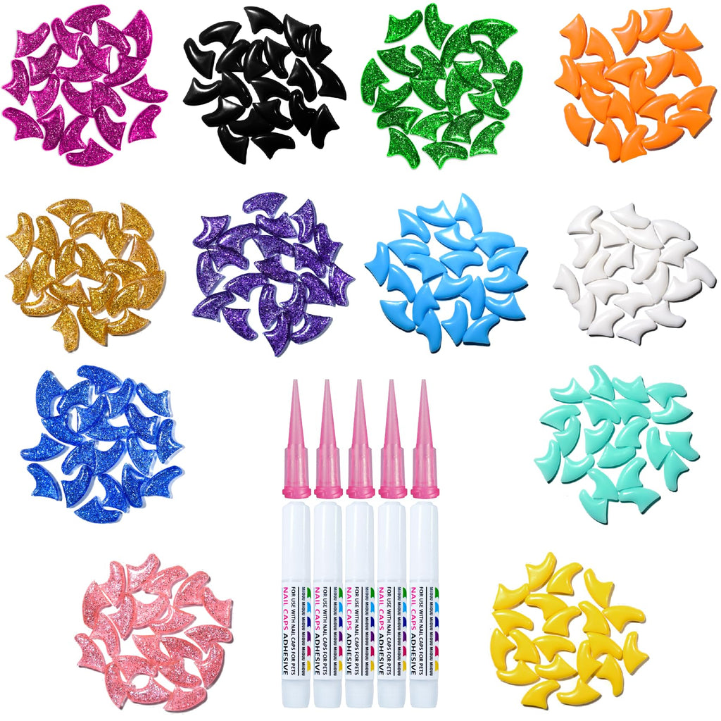 10x Colors / 100 pcs Cat Nail Caps | Cat Claw Covers with Adhesives and Applicators | Alpha (M) Medium