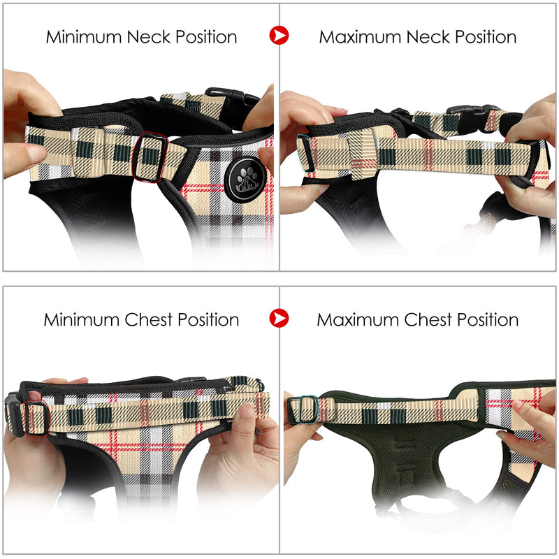 NESTROAD No Pull Dog Harness with Leash, Reflective No Choke Pet Vest Harness,Adjustable Soft Padded Dog Harness with Easy Control Handle for Medium Dogs(Checkered Beige,Medium) 【M】neck 13-17" chest 17-25" Checkered Beige