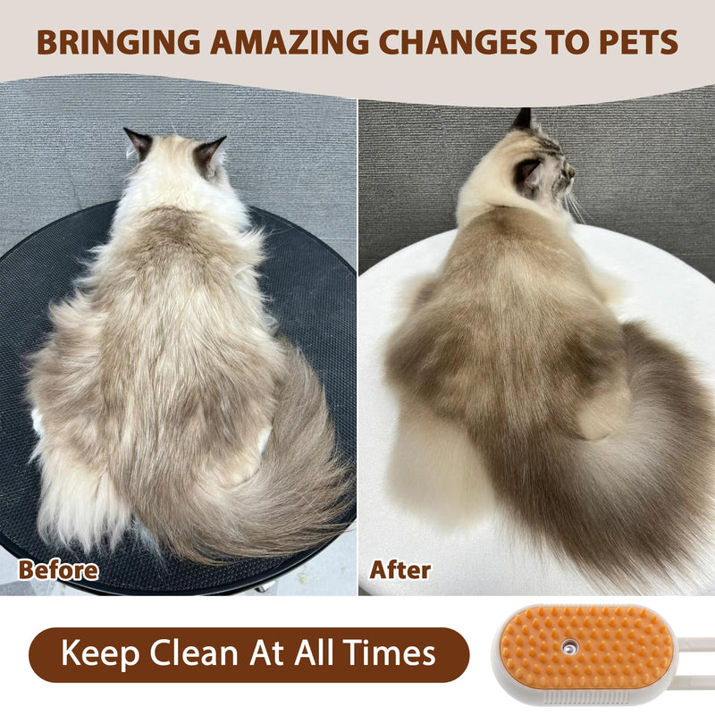 4 in 1 Cat Steam Brush, Rechargeable Steam Brush for Cats and Dogs, Anti-Static Cat Spray Brushes, Massage, Cleaning, Shedding & Combing All In One! Beige - PawsPlanet Australia
