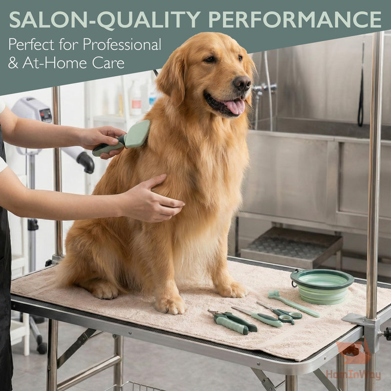 HamInWay 8-in-1 Pet Grooming Kit for Dogs & Cats – Includes Brushes, Combs, Nail Clippers & File – Professional Grooming Tools Set in Logo Bag – Safe, Gentle & Durable – Ideal for All Pet Sizes - PawsPlanet Australia