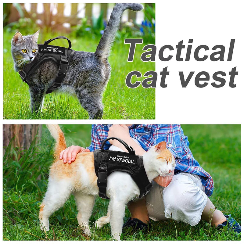 Forestpaw Cat Harness Escape Proof for Walking,Adjustable Large Cat Vest Harness with Soft Mesh Padded,Tactical Cat Harness with Control Handle,Molle Patches,Black Chest 12-17",Neck 8.0-12.5" Black