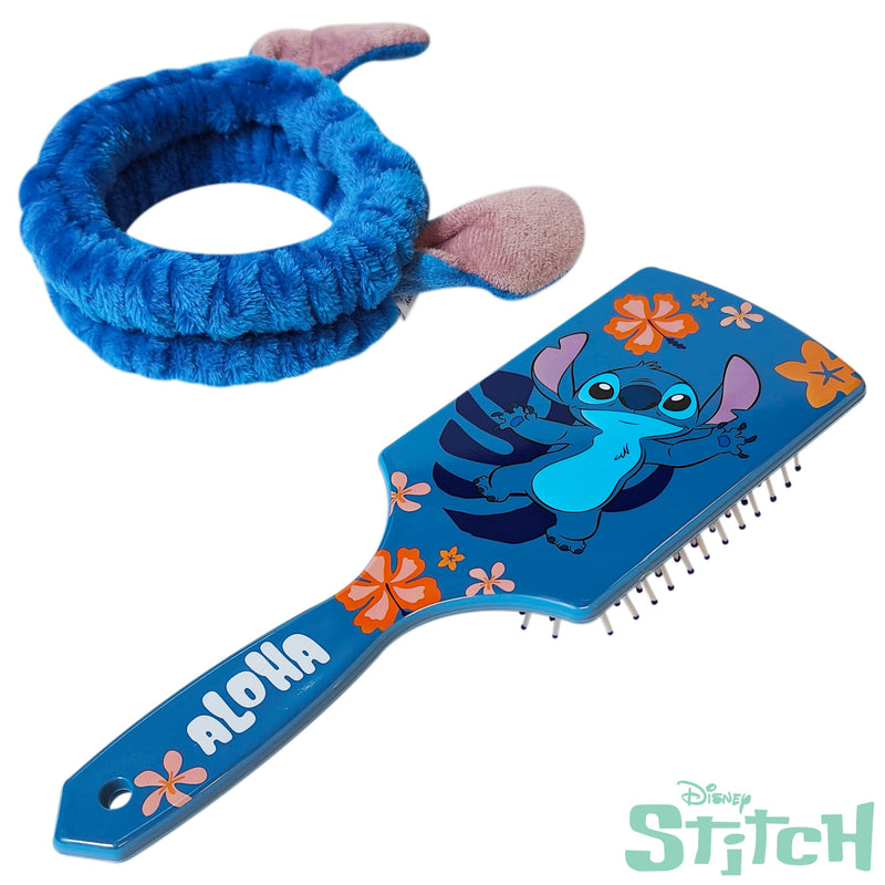 LUV HER Disney Lilo & Stitch Kids Hair Brush & Spa Headband Set for Girls - with Stitch - Fun Grooming Kit for Detangling, Styling & Skincare - Soft & Stretchy One Size, Ages 3+ Stitch - Blue