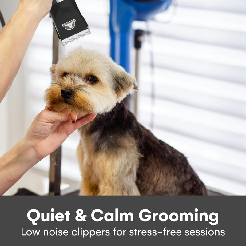 Pet Union Professional Dog Grooming Kit - Cordless Low Noise Dog Clippers for Grooming Thick Coats - All Pet Safe Cat Hair Trimmer - Pet Grooming Kit Includes Dog Hair Clippers, Nail Trimmer & Shears Black - PawsPlanet Australia