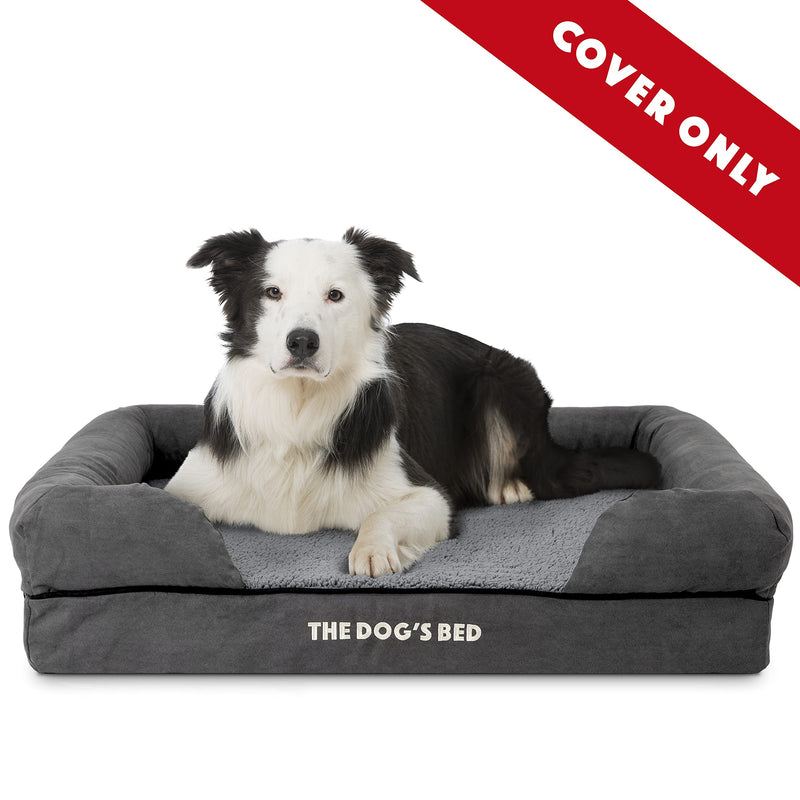 The Dog's Bed Replacement Outer Cover ONLY (Outer Cover ONLY - NO Bed, NO Waterproof Inner) for The Dog's Bed, Washable Plush Fabric, Large Grey Plush Large Spare Cover - PawsPlanet Australia