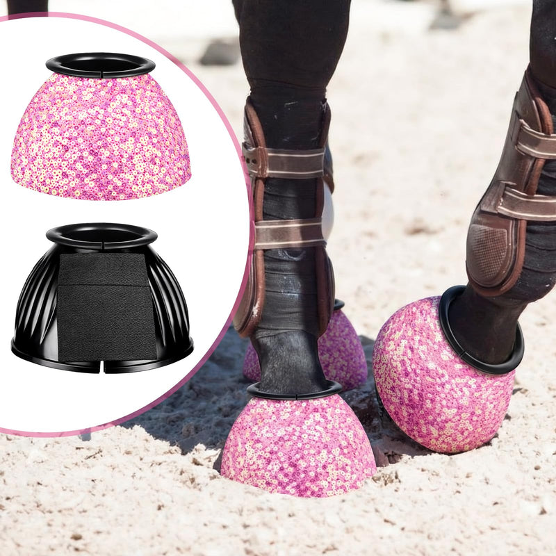 1 Pair Pink Sparkle Women's Horse Bell Boots Rubber Equine Bell Boots Protect Against Hoof Frictionless Design for Female Equine Hoof Care Quick Wrap Shield Horse Racing Festival