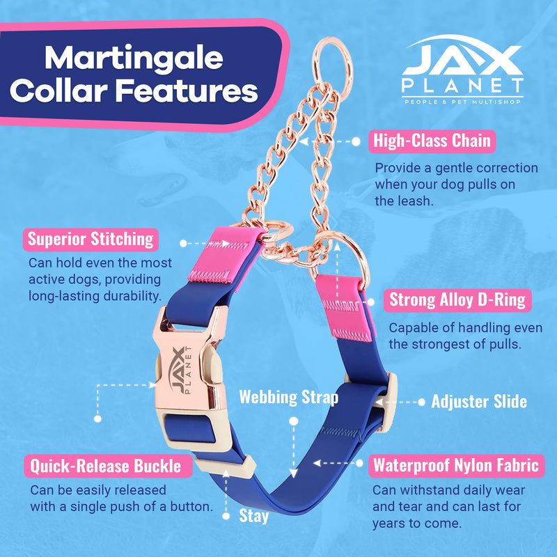 Jelly Waterproof Martingale Dog Collar, No Pull Nylon Collar with Alloy Metal Buckle & D-Ring for Outdoor Training and Walking, Anti Pull, Escape Free, One Time Adjustment - Blue & Rose, XL Collar:(XL)Neck:22"~28" Collar:Blue-Rose - PawsPlanet Australia