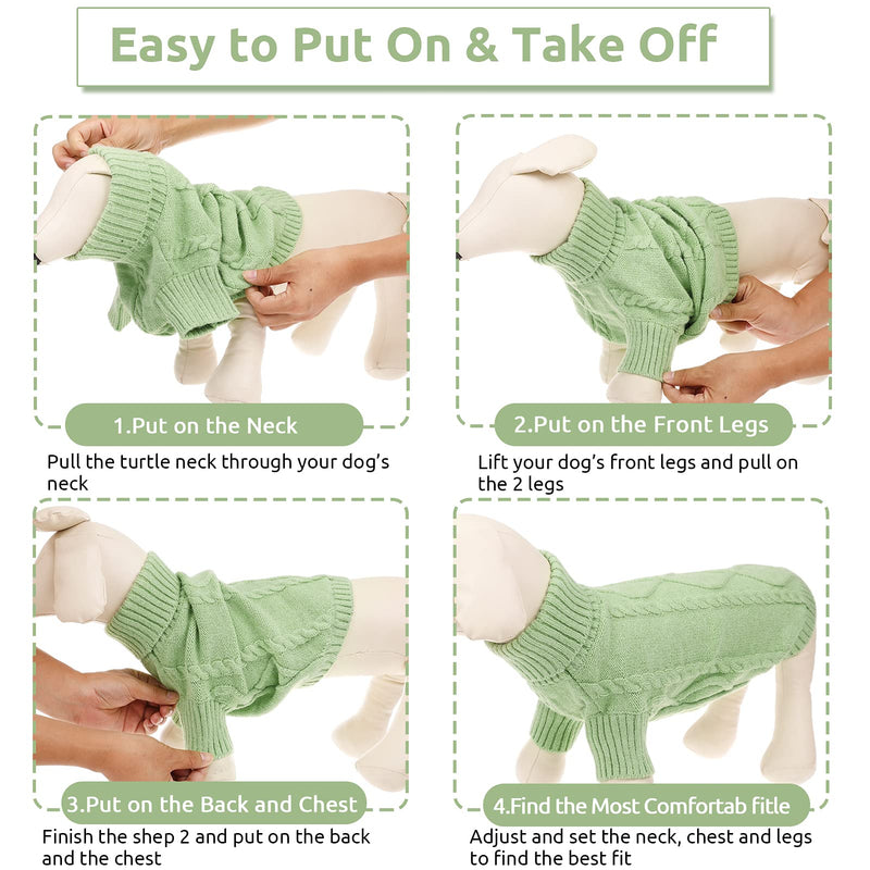 Queenmore Small Dog Pullover Sweater, Cold Weather Cable Knitwear, Classic Turtleneck Thick Warm Clothes for Chihuahua, Bulldog, Dachshund, Pug, Yorkie (Green, Small) Green - PawsPlanet Australia