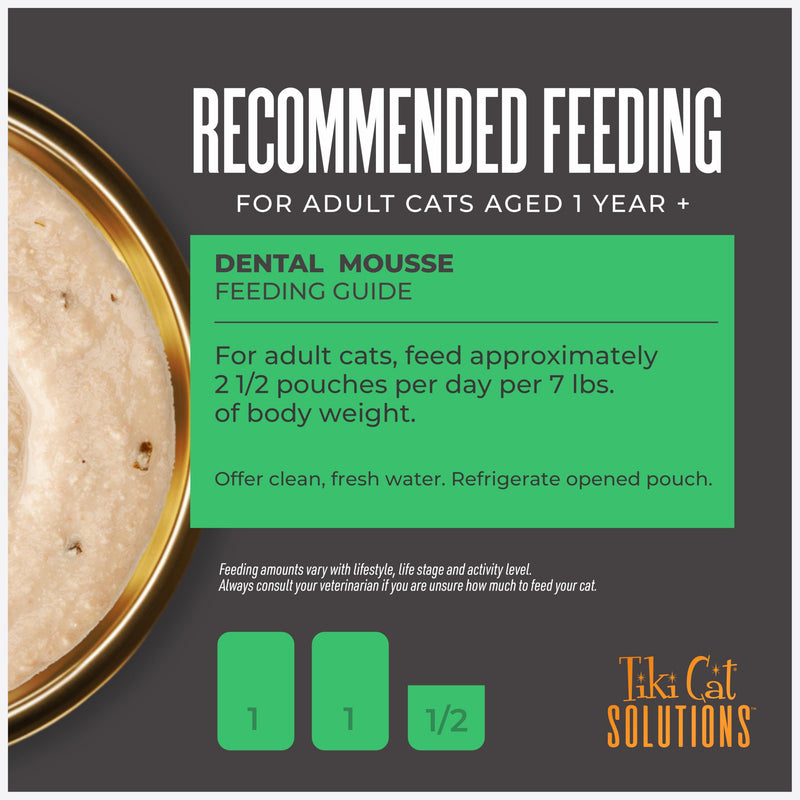 Tiki Cat Solutions Mousse Wet Cat Food, Dental, Chicken Recipe in Broth, 2.4 oz. Pouch (12 Pack)