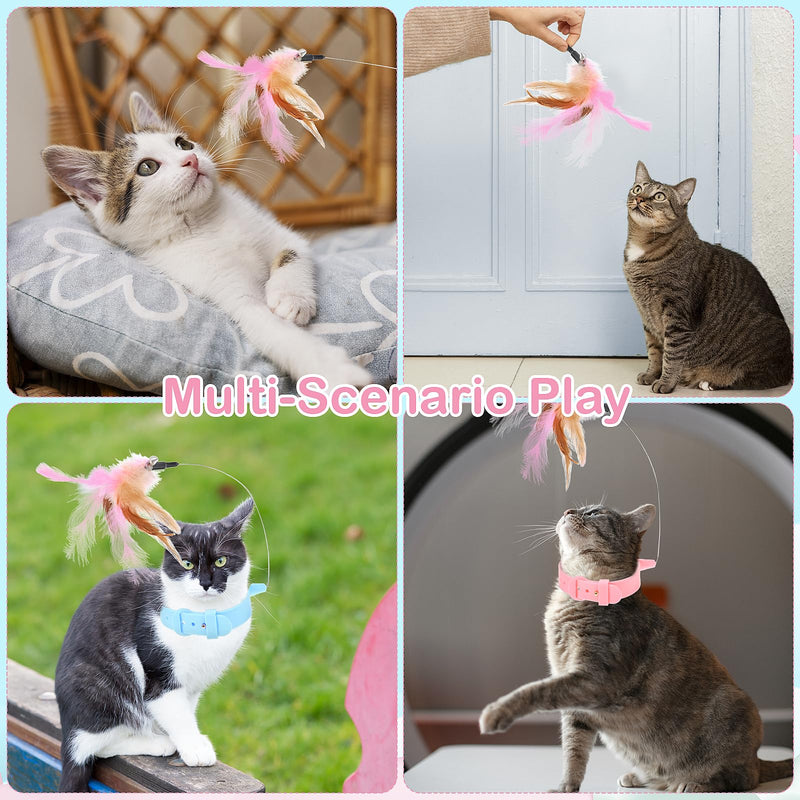 Cat Collar Toys, Cat Teasing Wand with Silicone Collar Adjustable Cat Wand Toy, Funny Cat Stick, Interactive Self Playing Toys Feather Bell for Indoor Cat Playing Training(Blue, Pink) - PawsPlanet Australia