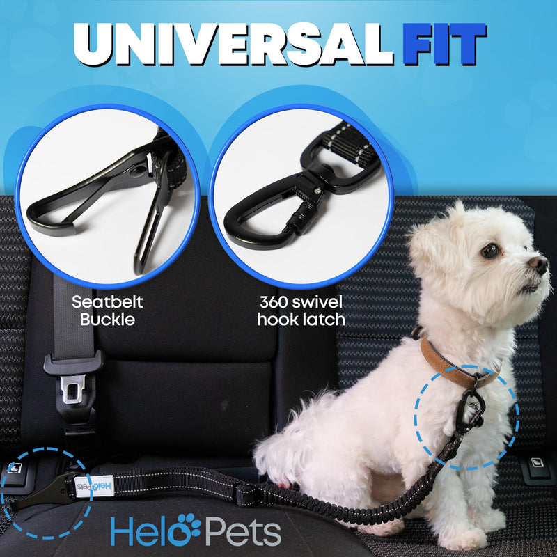 Dog Car Seat Belt for Car 3-in-1 Adjustable Safety Seatbelt for Dogs in Car – Durable Extra Thick Nylon Webbing Bungee with Hook & Buckle Latch, Reflective Dog Harness for Car (Black). Black - PawsPlanet Australia