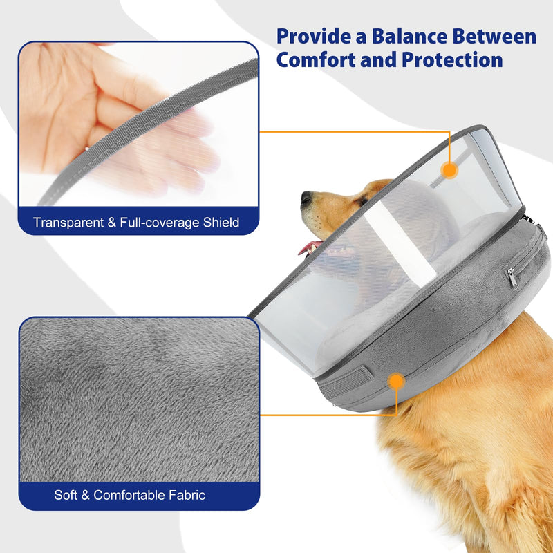 BARKLESS Inflatable Dog Cone Collar, Soft Dog Donut Collar After Surgery, 2-in-1 Dog Cone Alternative with Detachable Anti-Licking Shield, Donut Cone for Large Dogs to Stop Licking Wounds XL Grey - PawsPlanet Australia
