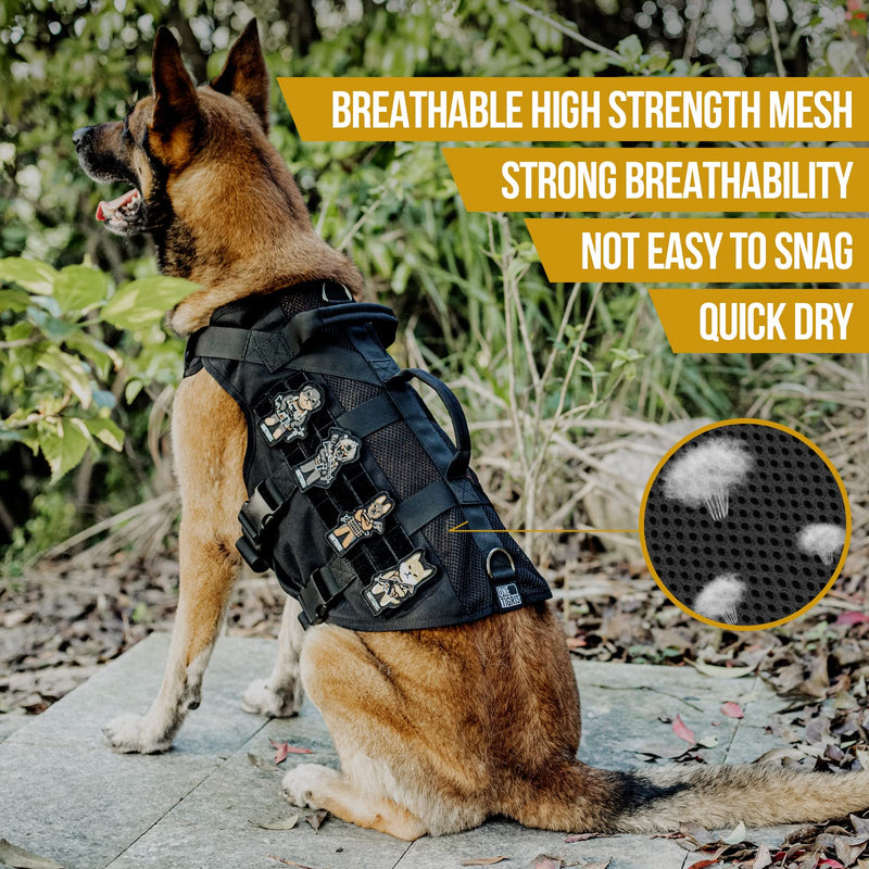 OneTigris AIRE Mesh Tactical Dog Harness No Pull Tactical Dog Harness,Breathable Mesh Design Service Dog Vest with Handle & Molle Pouches, Adjustable Suit for Walking Hiking Training(M, Black) M