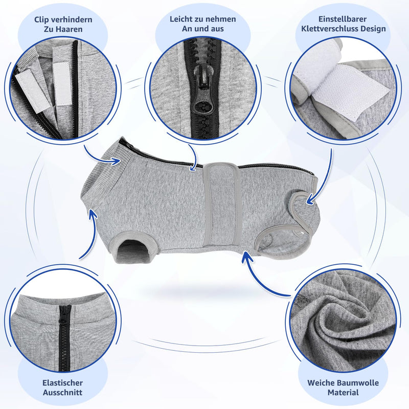 Eyein Dog Bodysuit for After Surgery, Wound Protection Suits for Male/Female Dogs, with Zip and Velcro Fastening, Anti-Licking Wound Protection, Breathable Onesie (Grey, XXL) gray
