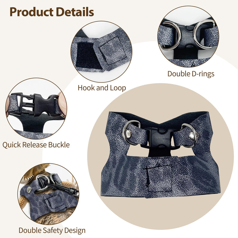 AIITLE 3 Pack Adjustable Bearded Dragon Harness and Leash Set - Leopard Print, Comfort Soft Leather Vest for Lizards, Iguanas, Guinea Pigs, Outdoor Camping & Walking, Blue - PawsPlanet Australia