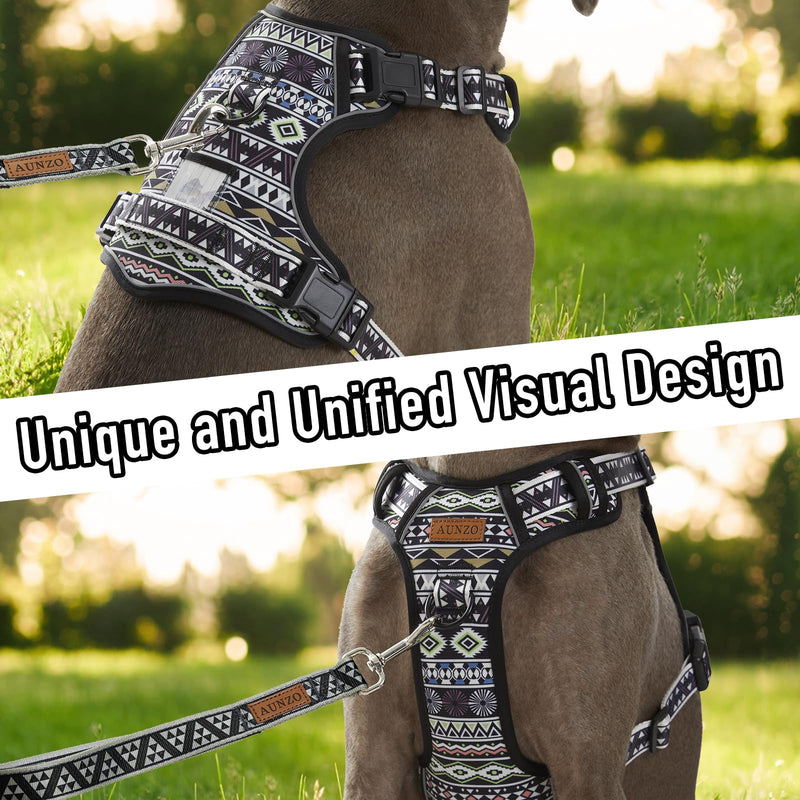 Black Dog Harness for X-Large Dog Breeds, Easy on Easy Off Vest, No Pull Adjustable Pet Harness with Handle, Reflective Dog Vest for Walking Hiking Training, Black Ethnic, XL Extra Large - PawsPlanet Australia