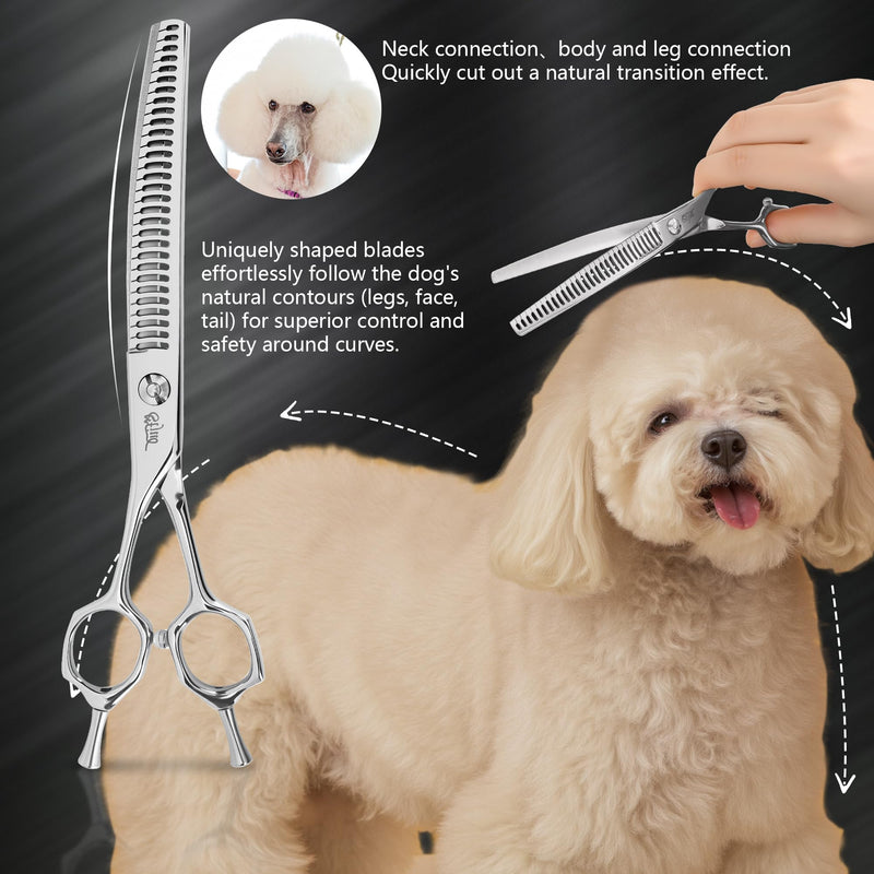 Professional Dog Grooming Scissors, Japanese 440C Stainless Steel, 62 HRC Hardness (Curved Chunker, 7'') Curved Chunker 7'' - PawsPlanet Australia