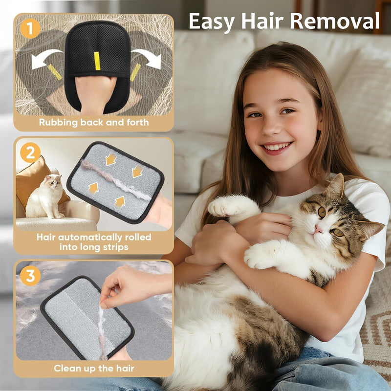 Pet Hair Remover Gloves for Cats & Dogs, Electrostatic Grooming Gloves for Fur Removal, Reusable Silicone Pet Hair Brush, Adjustable Animal Hair Removal Tool - PawsPlanet Australia