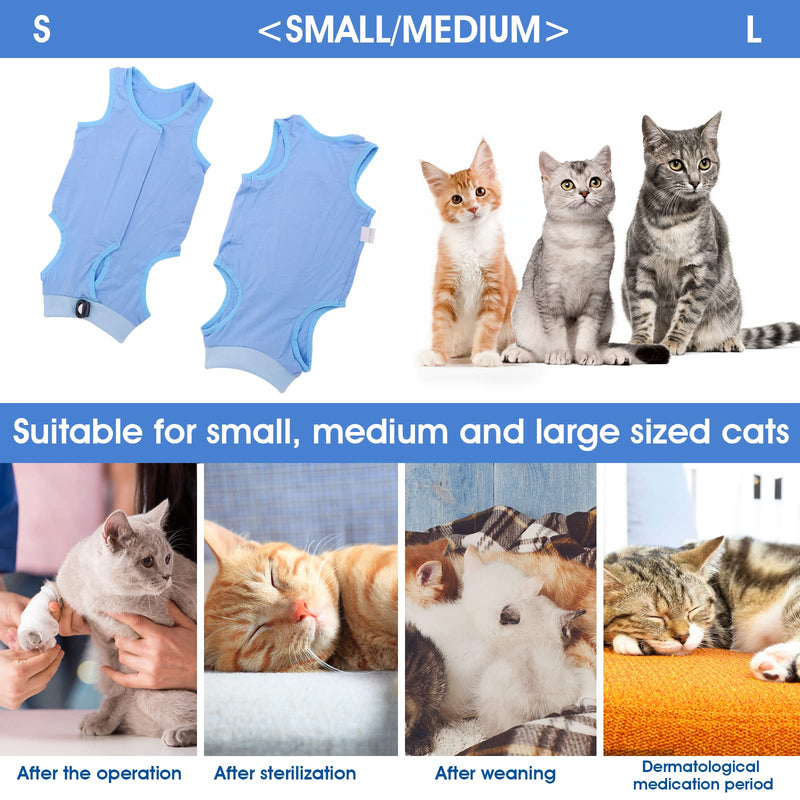 Cat Professional Recovery Suit for Abdominal Wounds or Skin Diseases After Surgery E-Collar Alternative for Cats Anti Licking Pajama Suit Kittens Surgery Recovery Suit (Blue, S Size) Blue, S Size