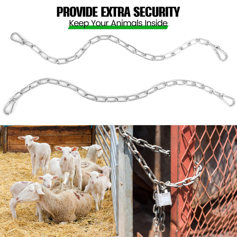 2 Pack Outdoor Gate Chain Lock with 4 Carabiners, Adjustable 5/32 x 28 Inch Security Gate Latch Chain, One Handed Operate Gate Chain for Fence Garden Yard Farm Barn, Silver - PawsPlanet Australia