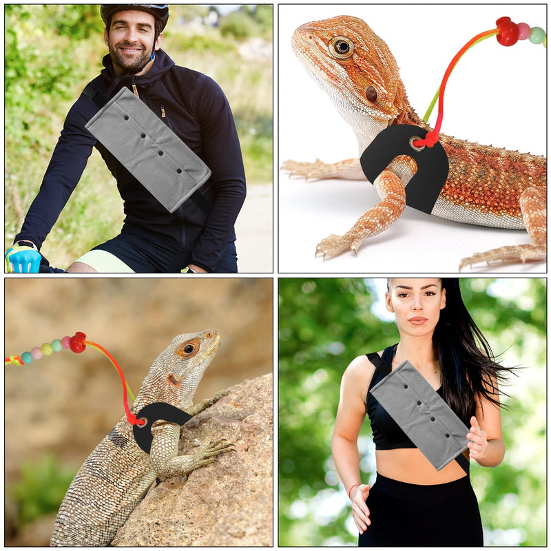 Bearded Dragon Carrier and Leather Leash, Adjustable Harness and Reptile Small Pet Coral Fleece Backpack for Outdoor Travel Walking Rest -Black BK - PawsPlanet Australia