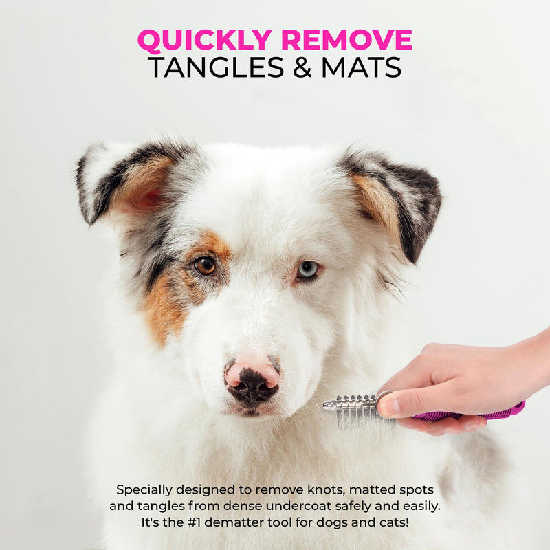 Poodle Pet Dematting Rake + Detangling Pet Comb Pink Bundle - PawsPlanet Australia