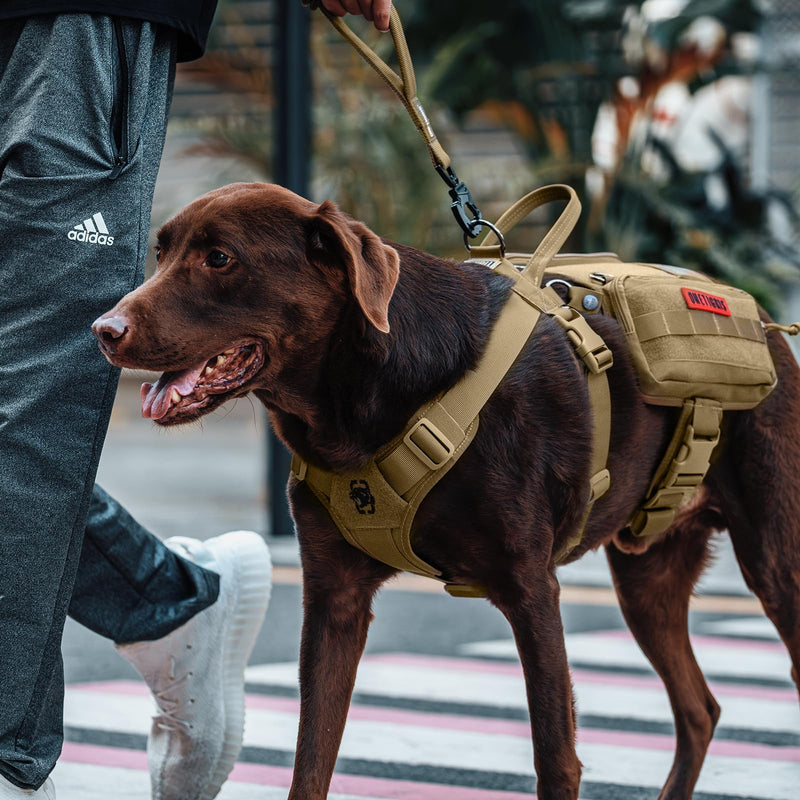 OneTigris Service Dog Vest Harness, Service Dog Cape Guardian Dog Backpack Harness with Pouches Dog Saddle Bag for Small Medium and Large Dogs (Brown, M) Brown - PawsPlanet Australia