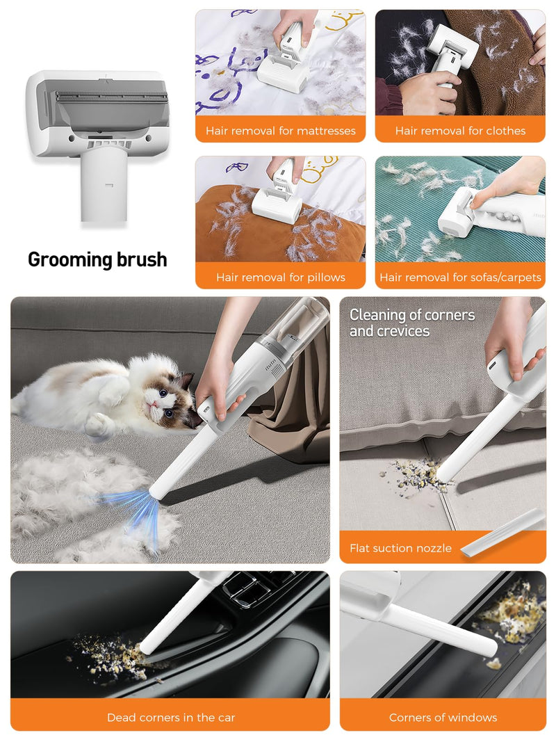 Dog Vacuum for Shedding Grooming, Pet Grooming Vacuum for Dogs, Cat Grooming Supplies, Vacuum Pet Hair Remover Tool with Slicker Deshedding Dog Brush for Shedding Dematting Comb Kit white - PawsPlanet Australia