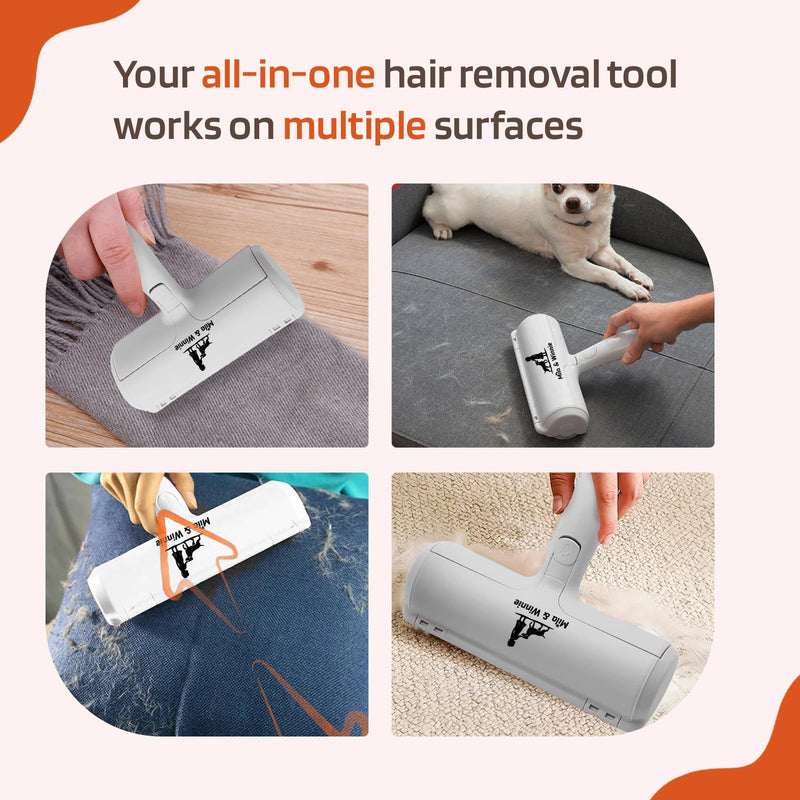Mila & Winnie Pet Hair Remover Roller - Heavy Duty Reusable Lint Roller with Spacious Dustpan for Dog, Cat, Rabbit - Fur Remover Tool for Sofa, Carpet, Furniture, Car - White - PawsPlanet Australia