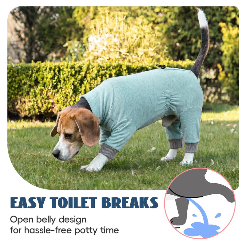 Dog Onesie Pyjamas for Small Medium Dogs, Lightweight Stretch Dog Jumpsuit for Indoor Wear & Sleep, Ideal as Base Layer, Shedding Control & Light Protection Clothing, Heather Blue L