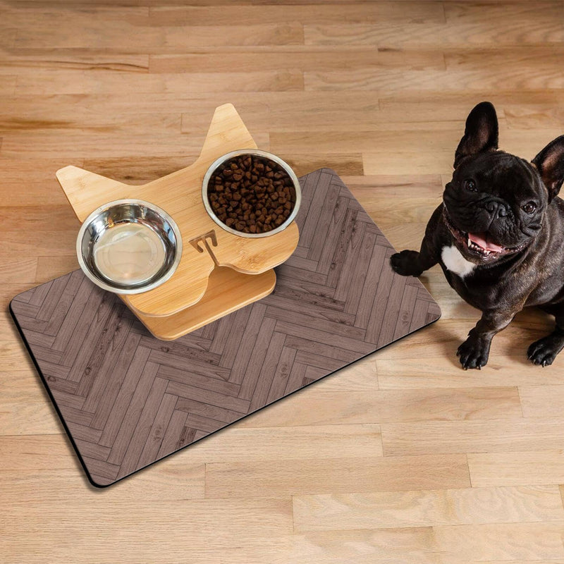 Dog Food Mats for Floors Absorbent, Pet Cat Food Mat - Quick Dry Dog Bowl Mats for Food and Water, Eco-Friendly Boho Pet Supplies S(12"×20") 01-Brown - PawsPlanet Australia