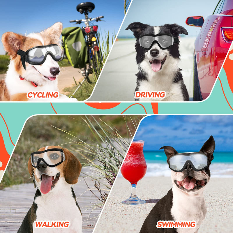 PETLESO Dog Goggles Sunglasses for Large Breeds - 2PCS Black & Clear UV Protection Set, Windproof Eye Wear for Medium to Large Dogs, Ideal for Riding/Driving/Hiking 2Pcs L