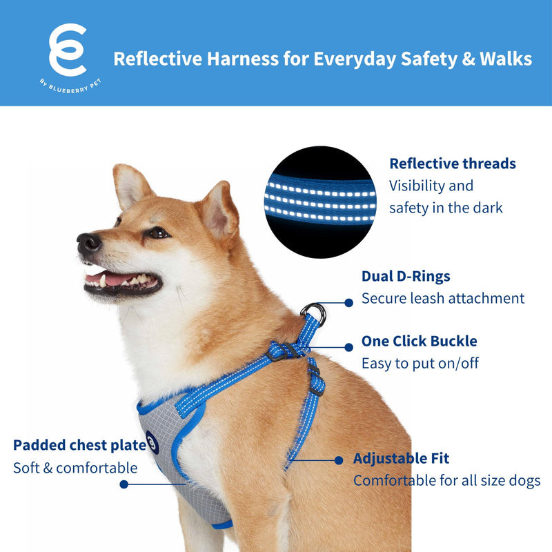 Blueberry Pet Essentials Reflective Dog Harness, Leash & Collar Set for Medium Dogs, French Blue, Adjustable Dog Harness & 5 ft Dog Leash, Puppy Essentials, Dog Collars for Small Dogs French Blue - Collar + Leash + Harness - PawsPlanet Australia