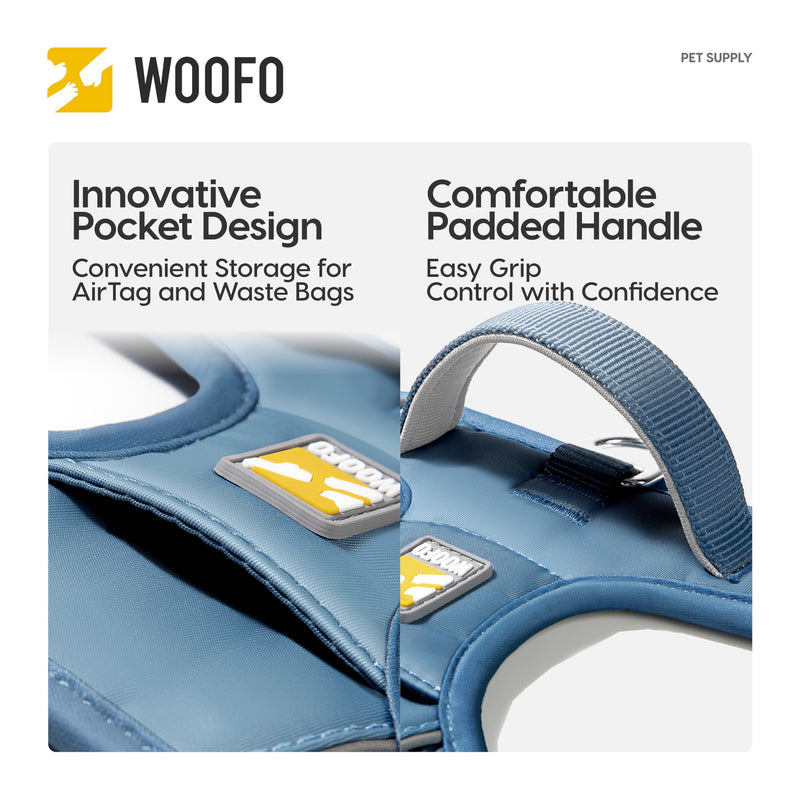 Core Dog Harness with Handle and Pocket, Sliver ion Inner Fabric, Wear-Resistant Shell Fabric, Reflective and Soft Padded (Mist Grey, Size Medium) Mist Grey M (Chest: 16-21in) - PawsPlanet Australia