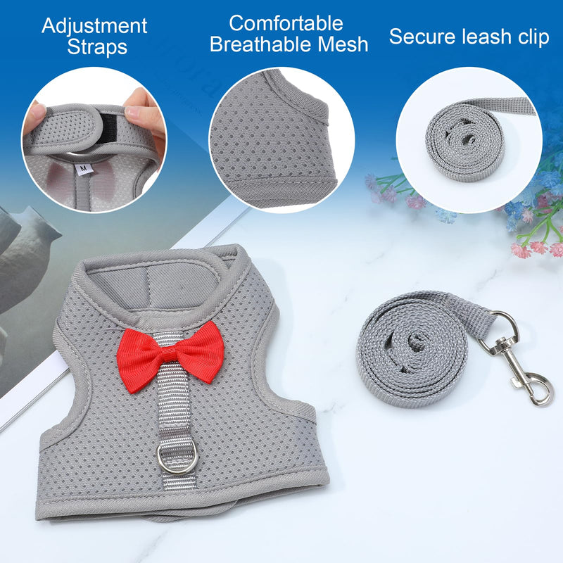 Rabbit Harness and Leash Set,Bunny Leash for Walking Escape Proof,Bunny Clothes with Cute Bow Mesh Breathable Adjustable Vest Rabbit Harness Camping Hiking Training for Ferret Kitten Puppy (Grey M) - PawsPlanet Australia