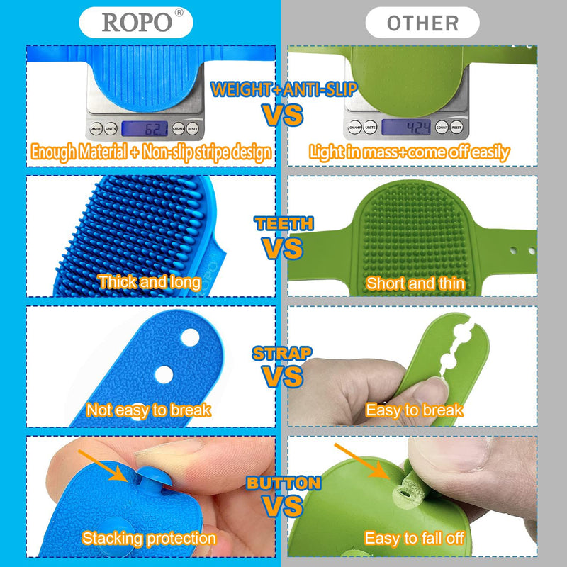 ROPO Dog Bath Brush, Dog Shampoo Brush Soothing Massage Rubber Comb with Adjustable Ring Handle for Long Short Haired Dogs and Cats 2pcs