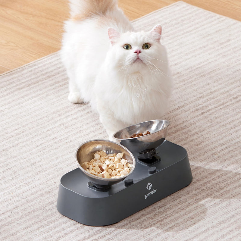 Raised Cat Food and Water Bowls with 3 Height for Indoor Cats, 15° Tilted in Both Ways Elevated Base Anti Vomiting Cat Dishes, Anti Spill for Puppies - PawsPlanet Australia