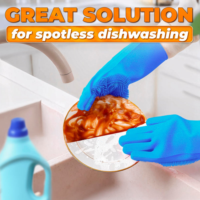 ALPENKOK 1 Pair Silicone Gloves for Washing Dishes – Tear-Resistant Silicone Dishwashing Gloves with Scrubber |Household Use Blue Dishwash - PawsPlanet Australia