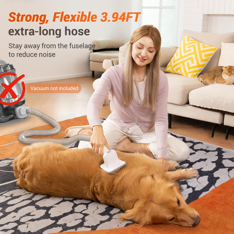 Afloia Dog Brush Vacuum Attachment - Pet Grooming Tool for Dogs & Cats (Vacuum Not Included), Compatible with 1-1.5" Round Port Vacuums (Dyson,Bissell,Eureka,Dirt Devil), with Extension Hose M 3.0 - PawsPlanet Australia