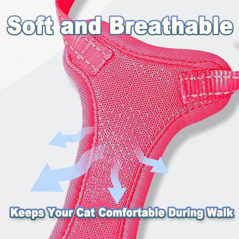 Cat Harness and Leash Set Escape Proof for Kitten Walking, Soft Adjustable Top Handle Vest Harnesses for Cats, Easy Control Breathable Reflective Small Medium Large, Pink, XS X-Small - PawsPlanet Australia
