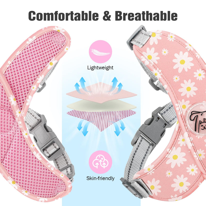 Pawaboo Small Dog Harness and Leash Set, Puppy Harness X-Frame No Pull No Choke, Dog Vest Harness Adjustable for Small Medium Sized Dogs,Soft Breathable Pet Harness for Walking Outing, M, Pink Daisy M(Neck 15.7-18.9" Chest 14.2-23.6") - PawsPlanet Australia