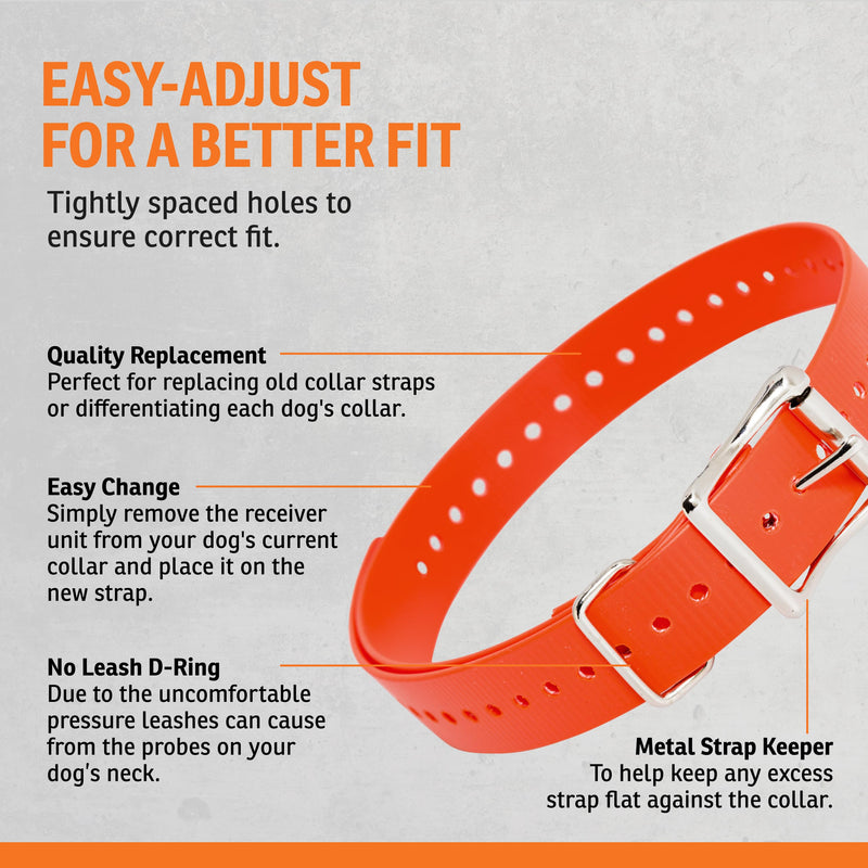 SportDOG 1-Inch Collar Straps - Waterproof Replacement Strap - Custom Fit Holes for Secure Fit - Rustproof Roller Buckle - Orange 1-Inch (Pack of 1)