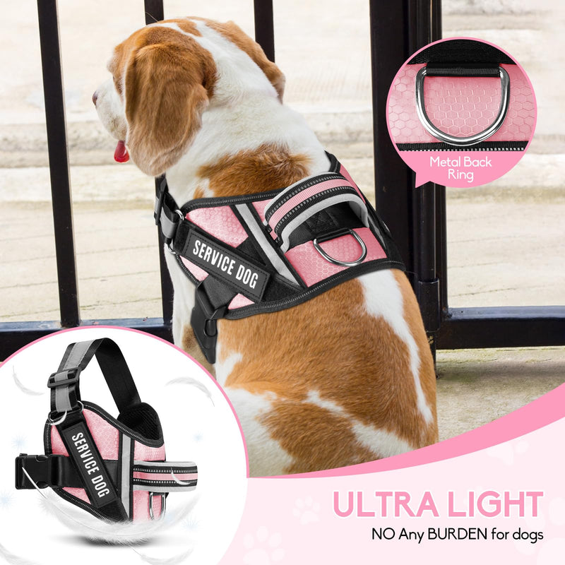 Service Dog Vest Harness and Leash Set, Animire in Training Dog Harness with 10 Dog Patches, Reflective Dog Leash with Soft Padded Handle for Small, Medium, Large, and Extra-Large Dogs(Pink,L) L Pink - PawsPlanet Australia