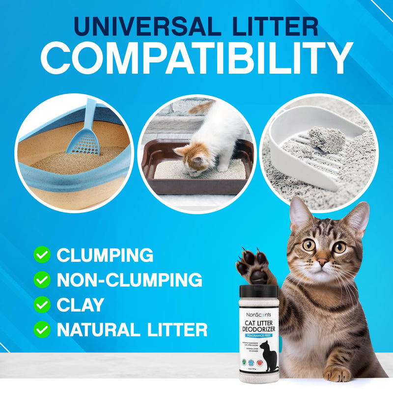 NonScents Cat Litter Deodorizer - Litter Box Odor Eliminator - Less Scooping Extends Kitty Litter Lifespan - Fragrance-Free Formula Eliminates Unpleasant Cat Odors - Fresh Scent Litter Pans (2-Pack) 14 Oz (Pack of 2)